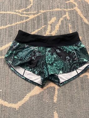 lululemon speed up Black & Teal Floral Athletic Shorts